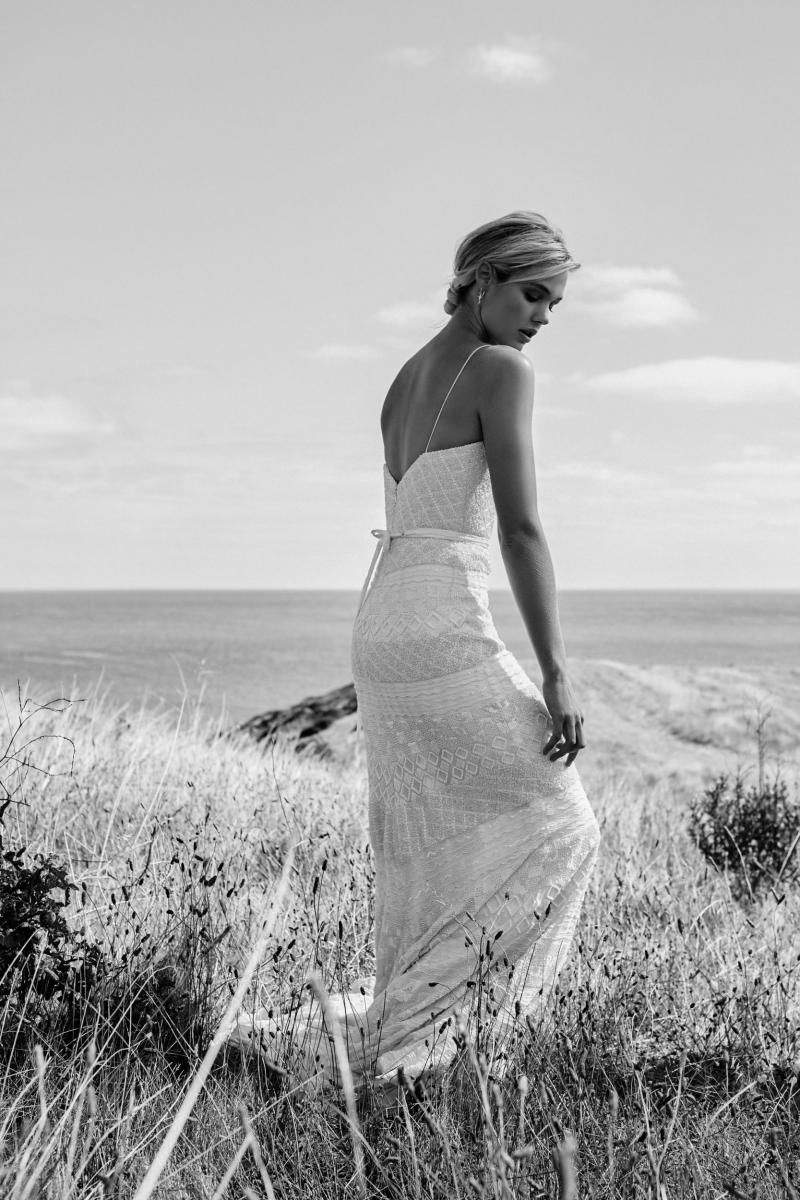 The Donna gown by Karen Willis Holmes, open back beaded wedding dress.