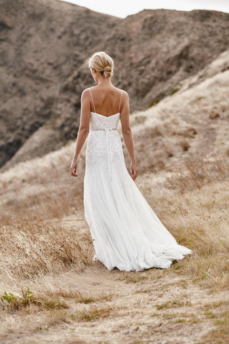 The Freya gown by Karen Willis Holmes, open back beaded wedding dress with soft tulle skirt.