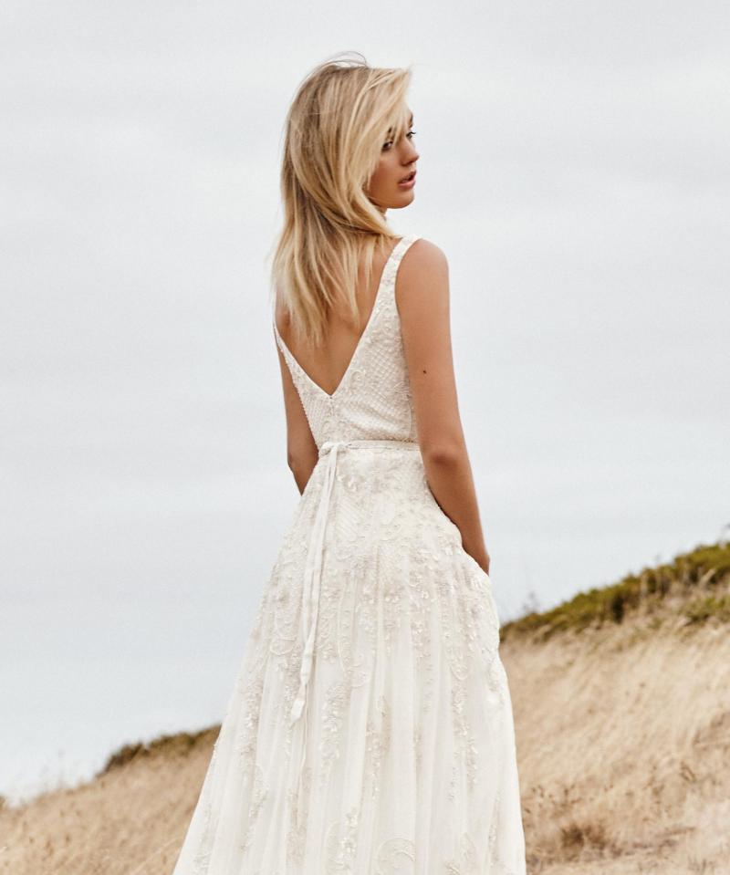 The Beatrice gown by Karen Willis Holmes, open back a-line wedding dress.