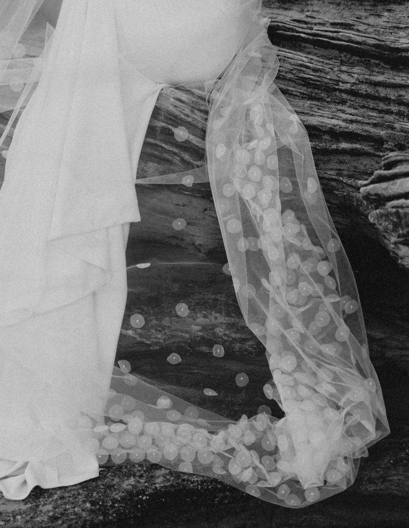 The Fleur Veil by Karen Willis Holmes, modern tulle wedding veil with blusher.