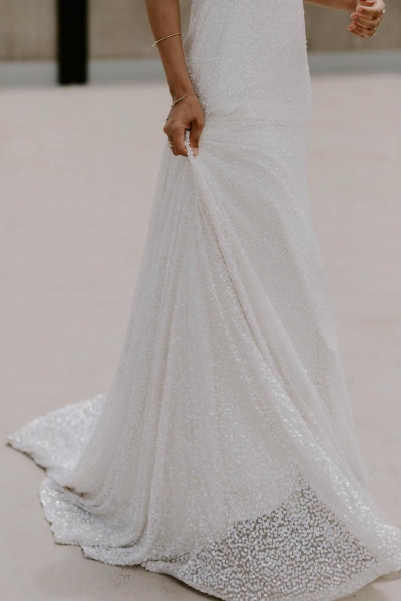 The Lotus gown by Karen Willis Holmes, beaded a-line wedding dress.