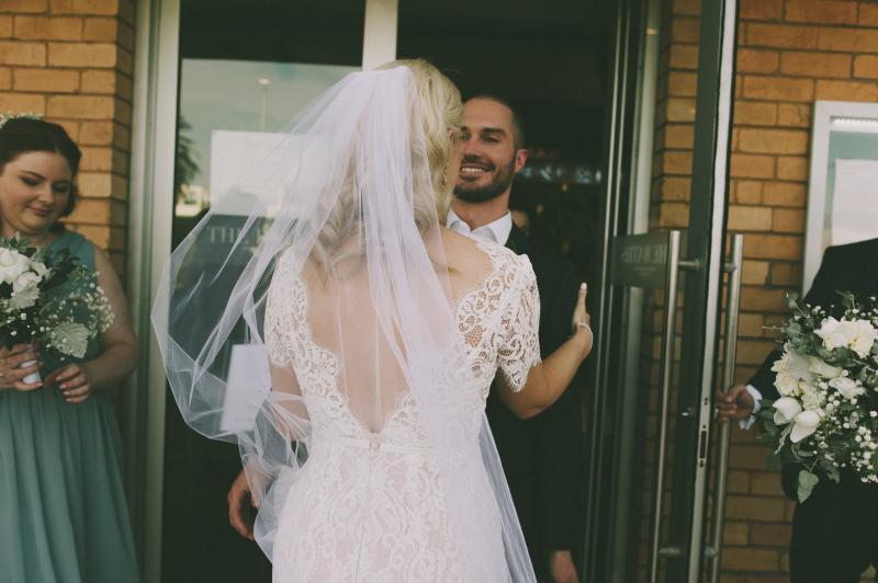 Real bride Sarah wore the Wild Hearts Aisling wedding dress by Karen Willis Holmes.