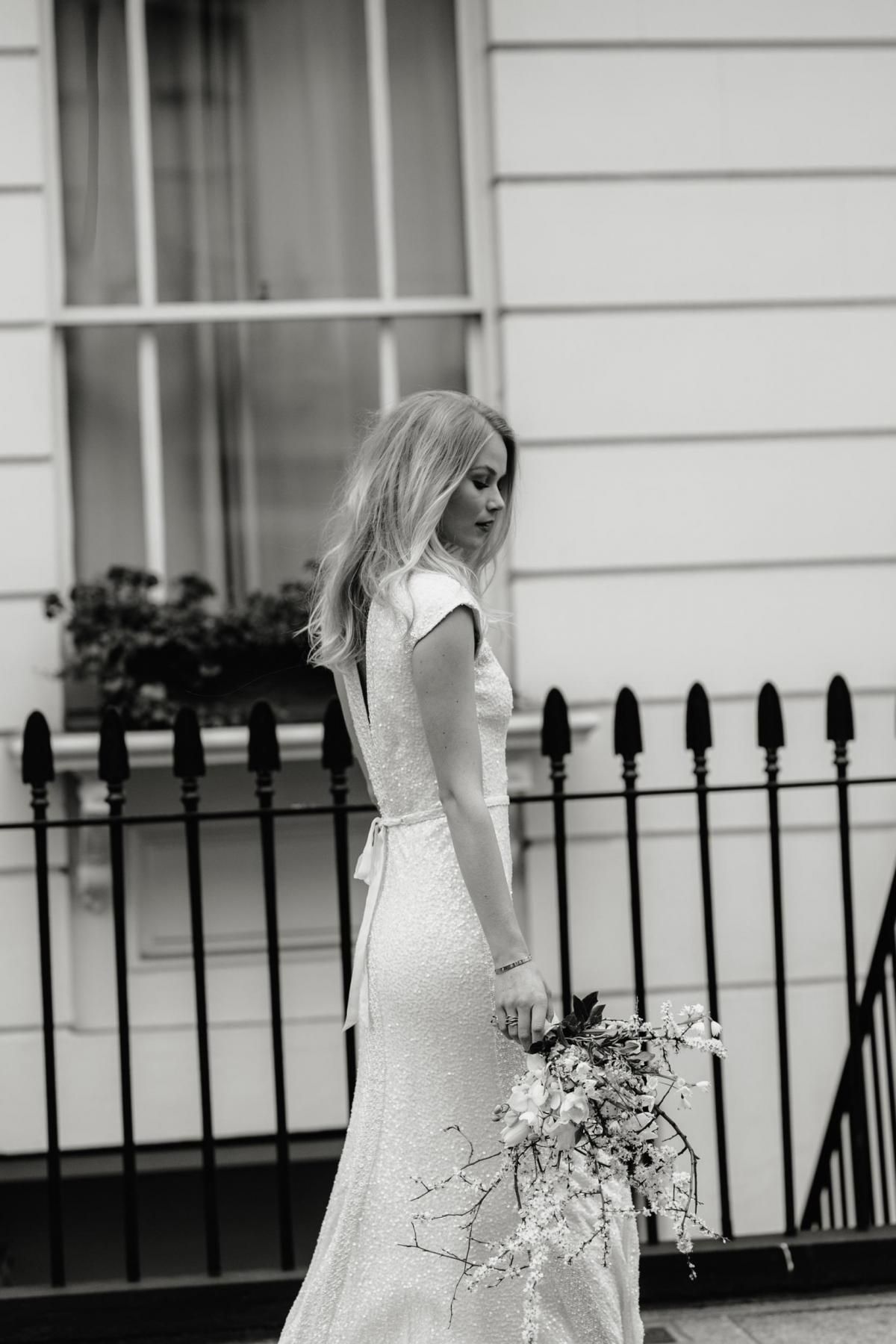 The Annette gown by Karen Willis Holmes, shimmer fit and flare wedding dress.