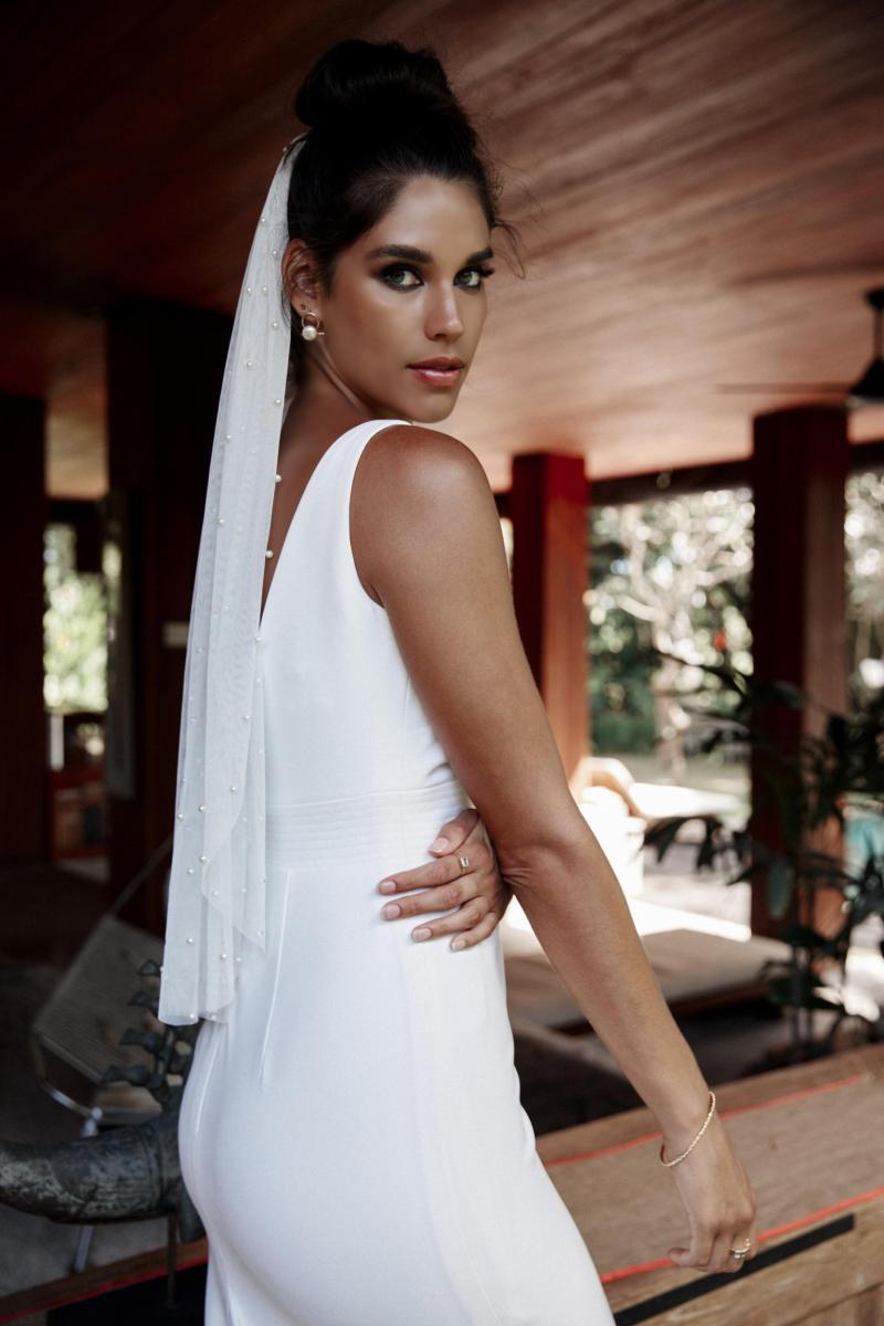 The Ebony gown by Karen Willis Holmes, simple modern wedding dress.
