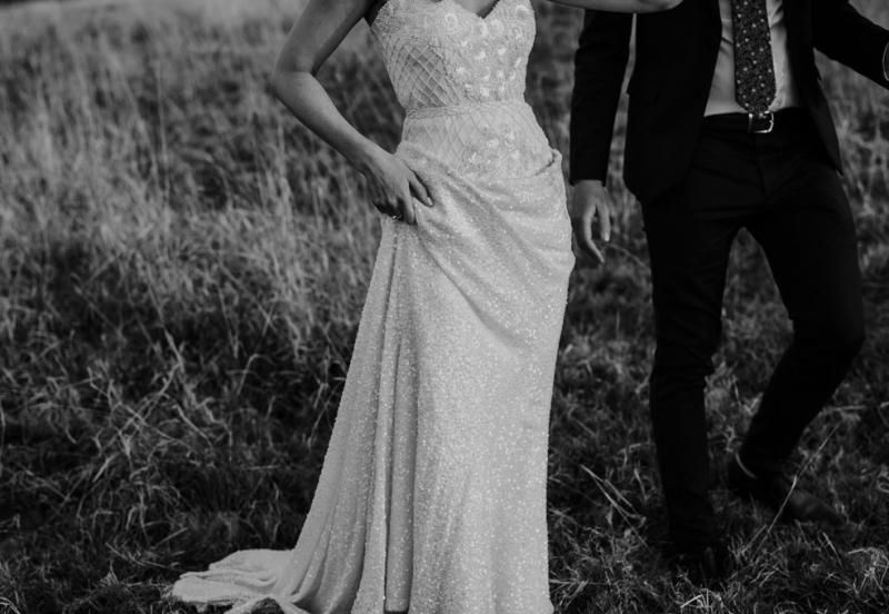 Real bride Lauren wore the Luxe Darcy wedding dress by Karen Willis Holmes.