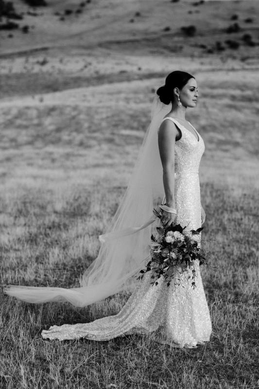 Real bride Louise wore the Luxe Anotinette wedding dress by Karen Willis Holmes.