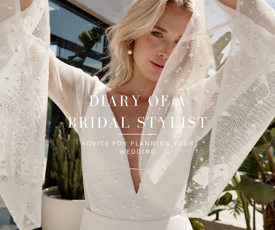 Diary of a bridal stylist-bride wearing elegant wedding dress with flared sleeves