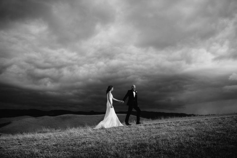 B&W image of KWH bride Tash and husband Josh; bride wearing the the Lola gown.