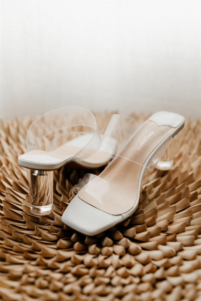 Real bride Lidia wears clear transparent heels by Tony Bianco for wedding.