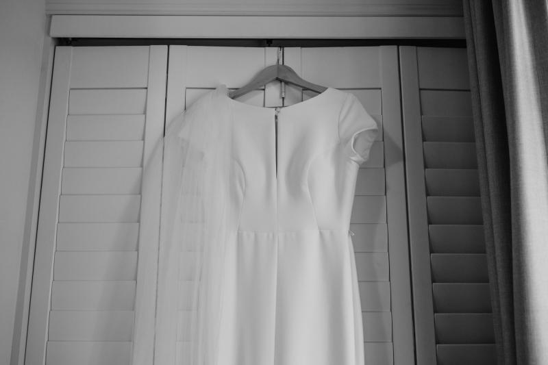 Details of the Clarissa gown, a simple cap sleeve wedding dress by Karen Willis holmes.