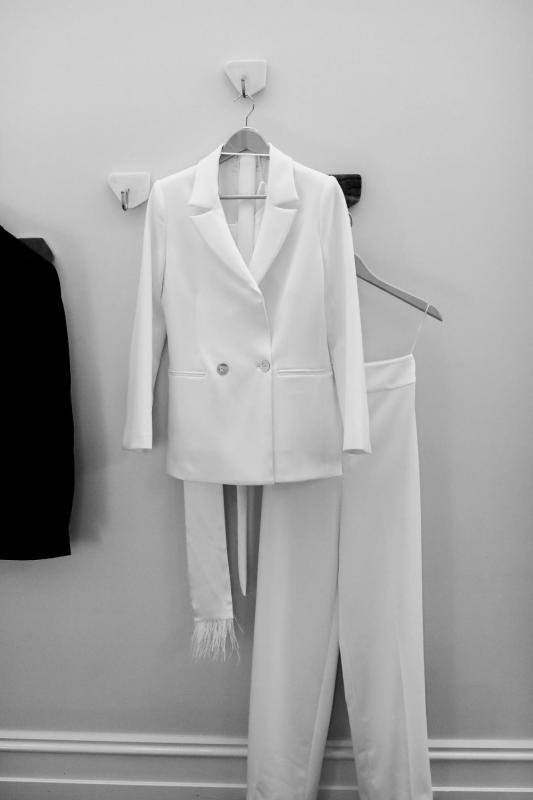 Details of the Charlie Danielle; a tailored bridal suit by Karen Willis Holmes.
