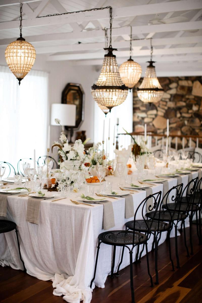 Real bride Elle has a neutral modern reception styling for her elopement