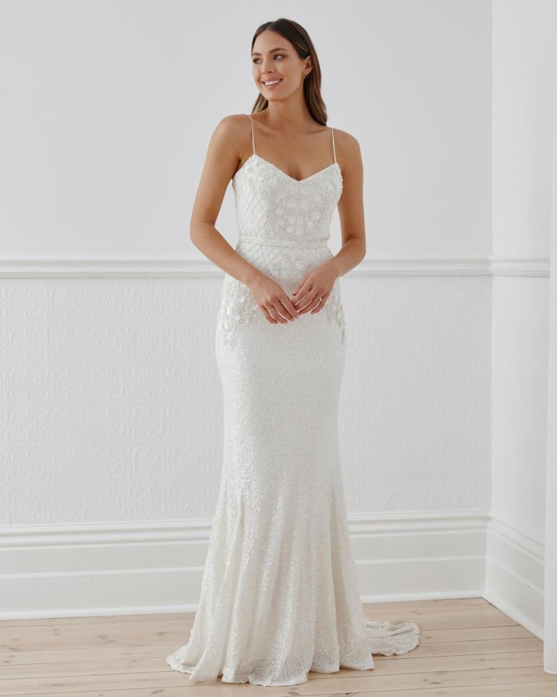 The Darcy gown by Karen Willis Holmes, floral beaded wedding dress