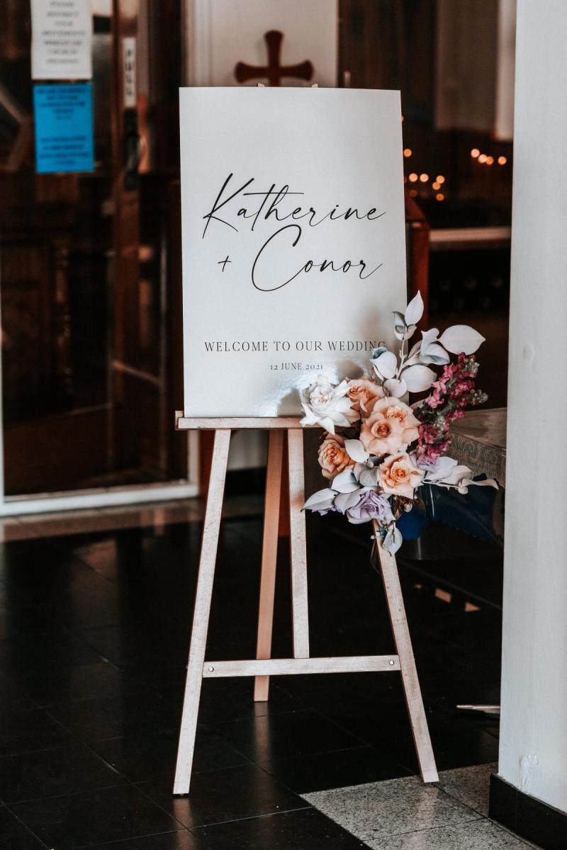 KWH real bride Katherine and Conor's minimalist wedding signage.