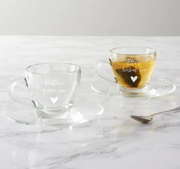Becky Broome Hard to Find Personalised Tea cup and Saucer, clear engraved Tea Ware Modern Kitchen best bridesmaids gifts Australia