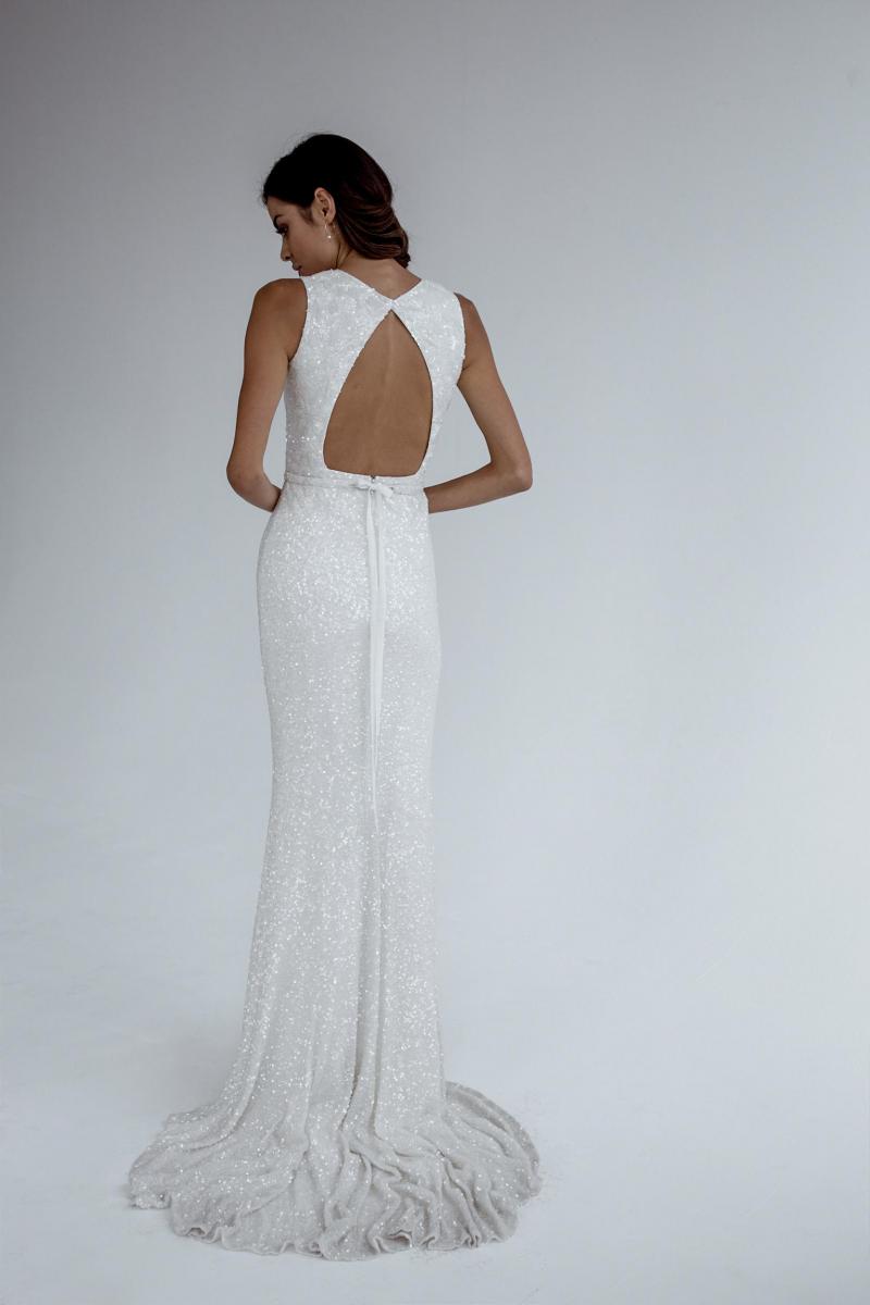 The Agyness gown by Karen Willis Holmes, high neck beaded wedding dress.