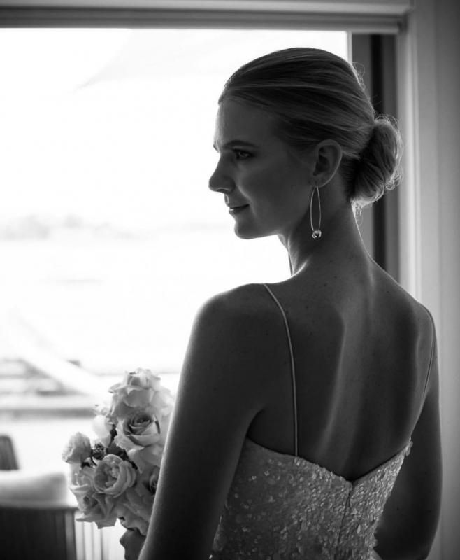 Real bride Nicole wore the Luxe Anya wedding dress by Karen Willis Holmes.
