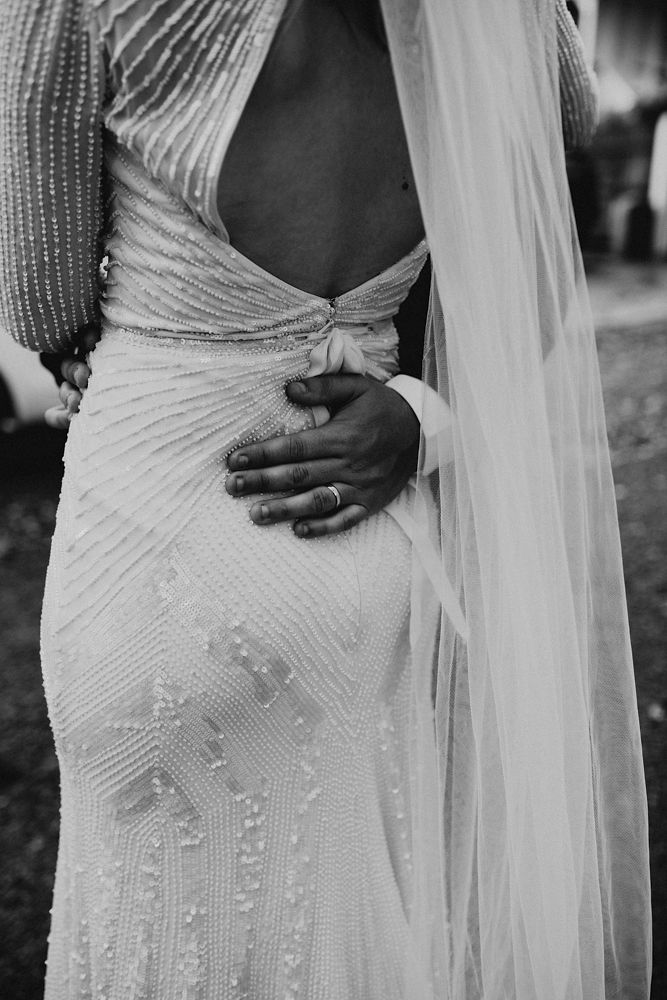 Real bride Hannah wore the Luxe Cassie wedding dress by Karen Willis Holmes.