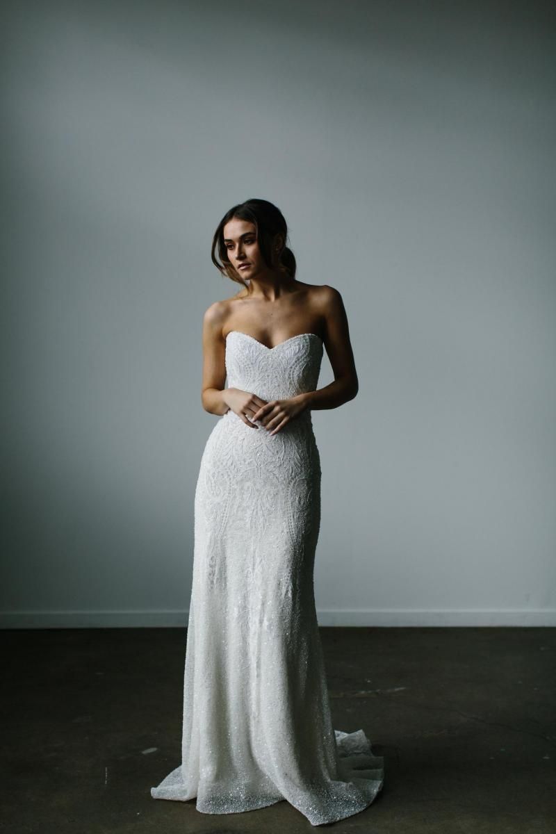 The Carrie gown by Karen Willis Holmes, strapless sweetheart beaded wedding dress.