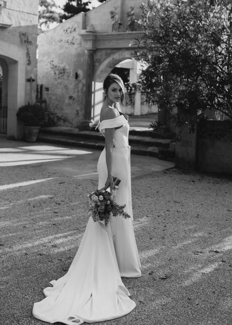 Lauren Gown | Simple Off The Shoulder Wedding Dress | Karen Willis Holmes