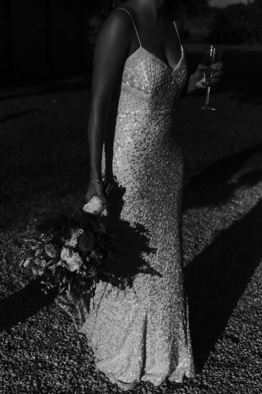 Real bride Claire wore the Luxe Lottie wedding dress by Karen Willis Holmes.