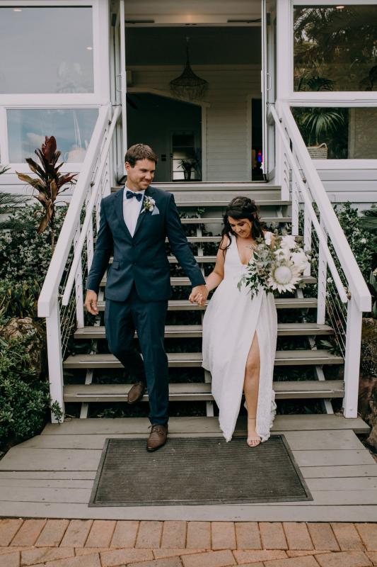 Real bride Bree wore the Wild Hearts Nadia wedding dress by Karen Willis Holmes.
