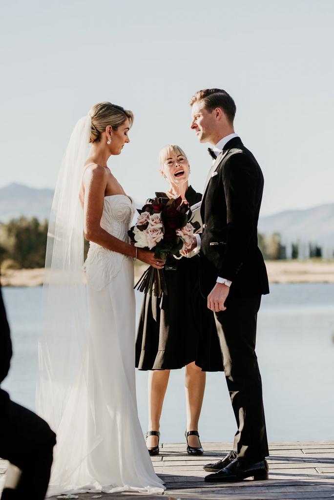 Real bride Cass wore the Bespoke Jessamine wedding dress by Karen Willis Holmes.