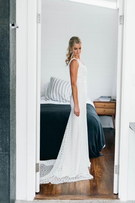 Real bride Melia wore the Wild Hearts Bobby wedding dress by Karen Willis Holmes.