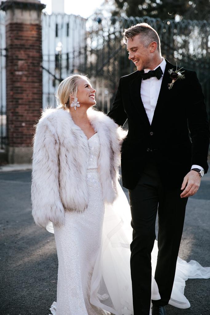 Real bride Kiera wore the Luxe Darcy wedding dress by Karen Willis Holmes.