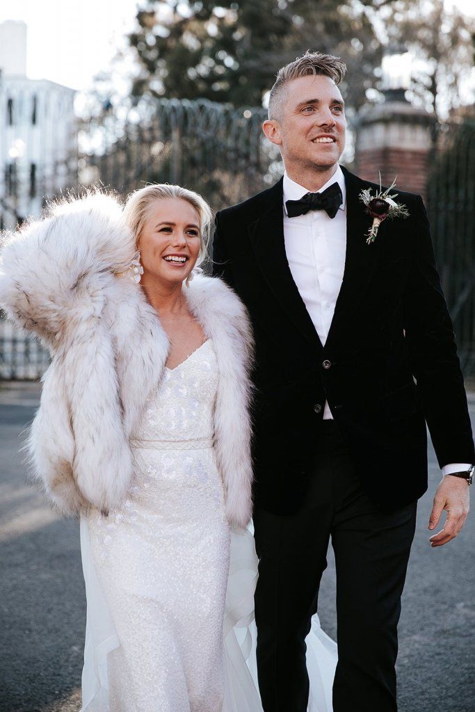 Real bride Kiera wore the Luxe Darcy wedding dress by Karen Willis Holmes.