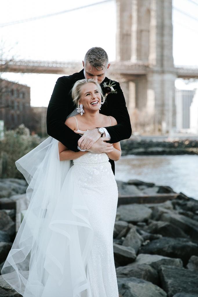 Real bride Kiera wore the Luxe Darcy wedding dress by Karen Willis Holmes.