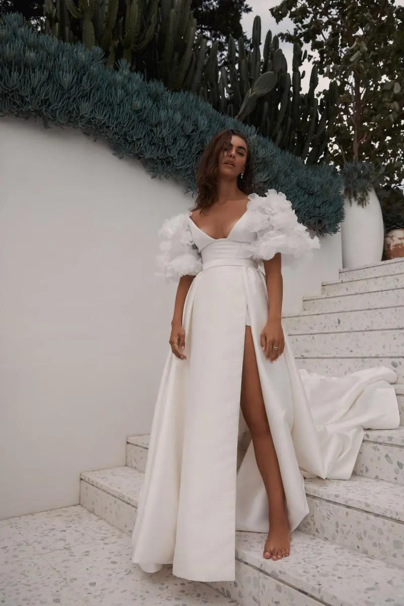 Jumpsuit Wedding Dress With Detachable Skirt 2022 Boat Neck Long Sleeves  Lace Elopement Outdoor Bridal Dress Pant Suit - Wedding Dresses - AliExpress