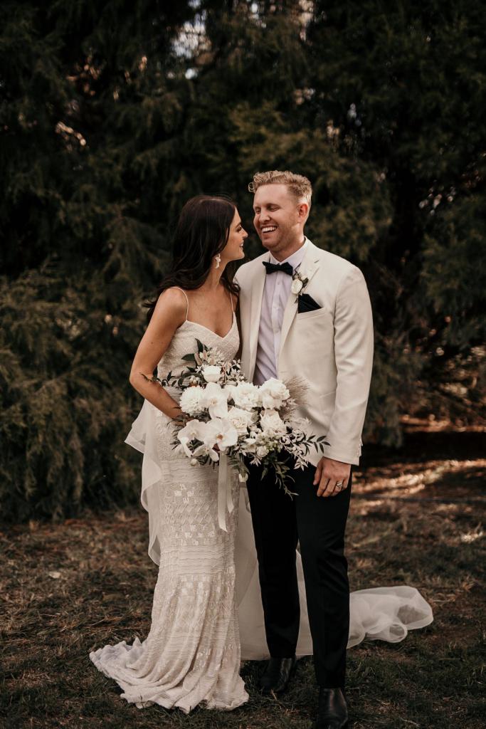 Real bride Sophie wore the Luxe Donna wedding dress by Karen Willis Holmes.