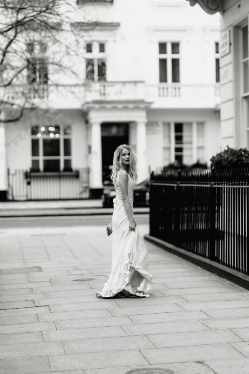 The Georgina gown by Karen Willis Holmes, v-neck beaded wedding dress.