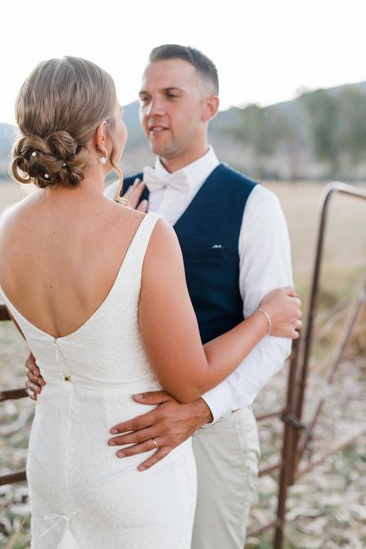 Real bride Sophie wore the Wild Hearts Rylie wedding dress by Karen Willis Holmes.