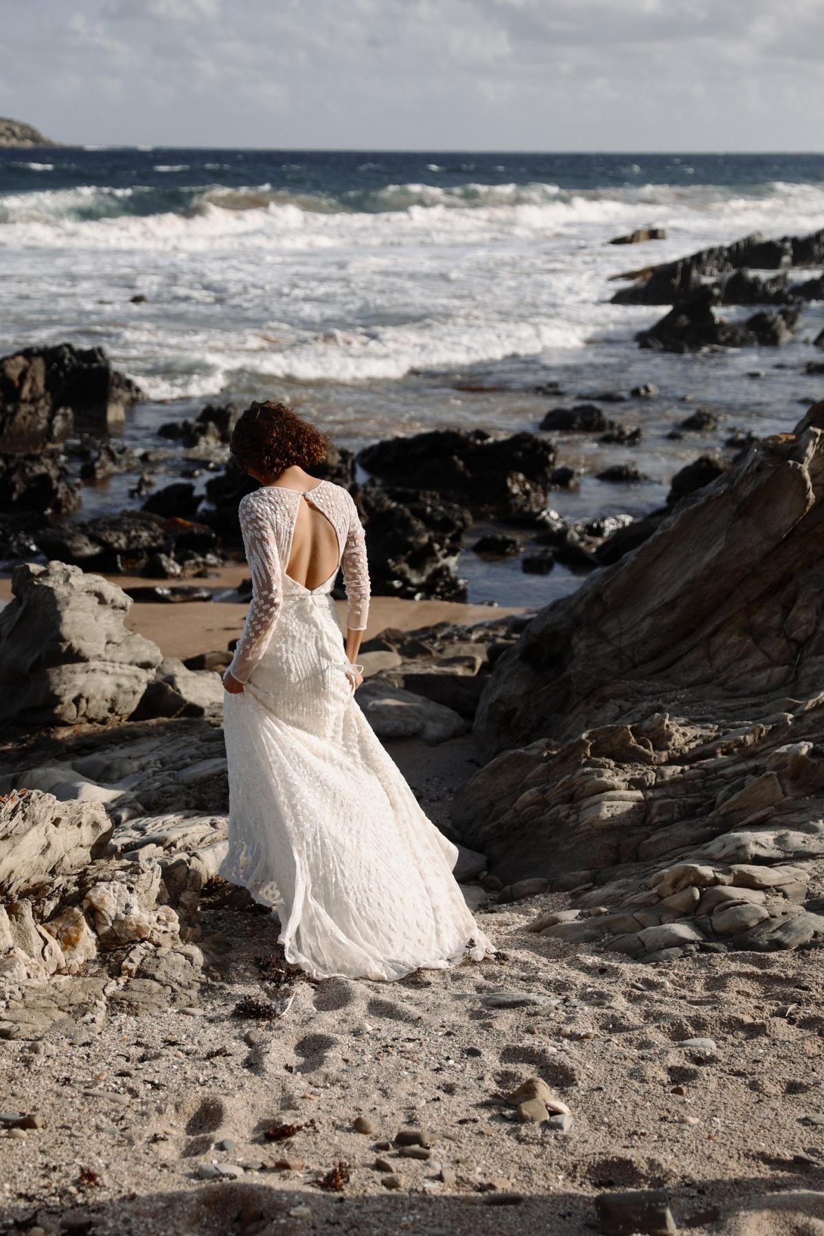 The Lexie gown by Karen Willis Holmes, beaded long sleeve wedding dress.