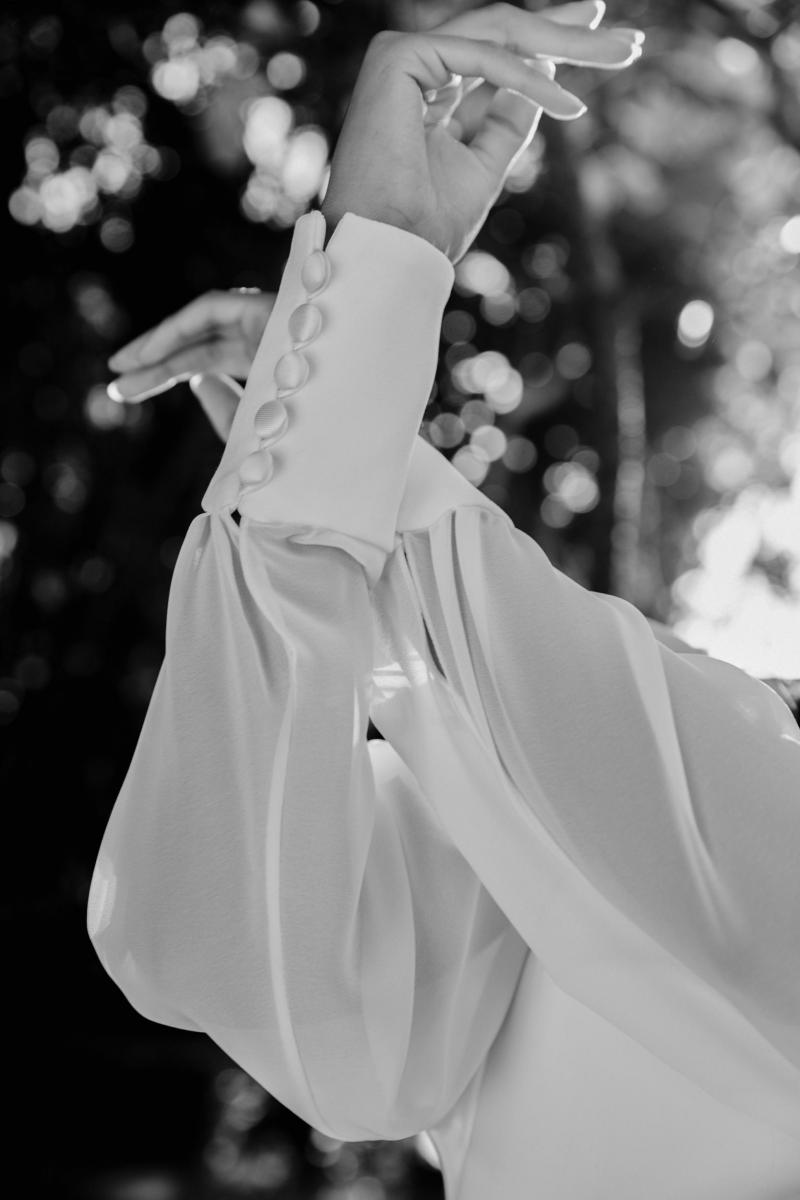 The Brie gown by Karen Willis Holmes, long sleeve sheer wedding dress.