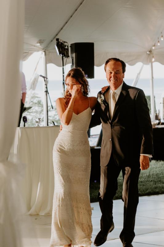 Real bride Jenna wore the Luxe Donna wedding dress by Karen Willis Holmes.