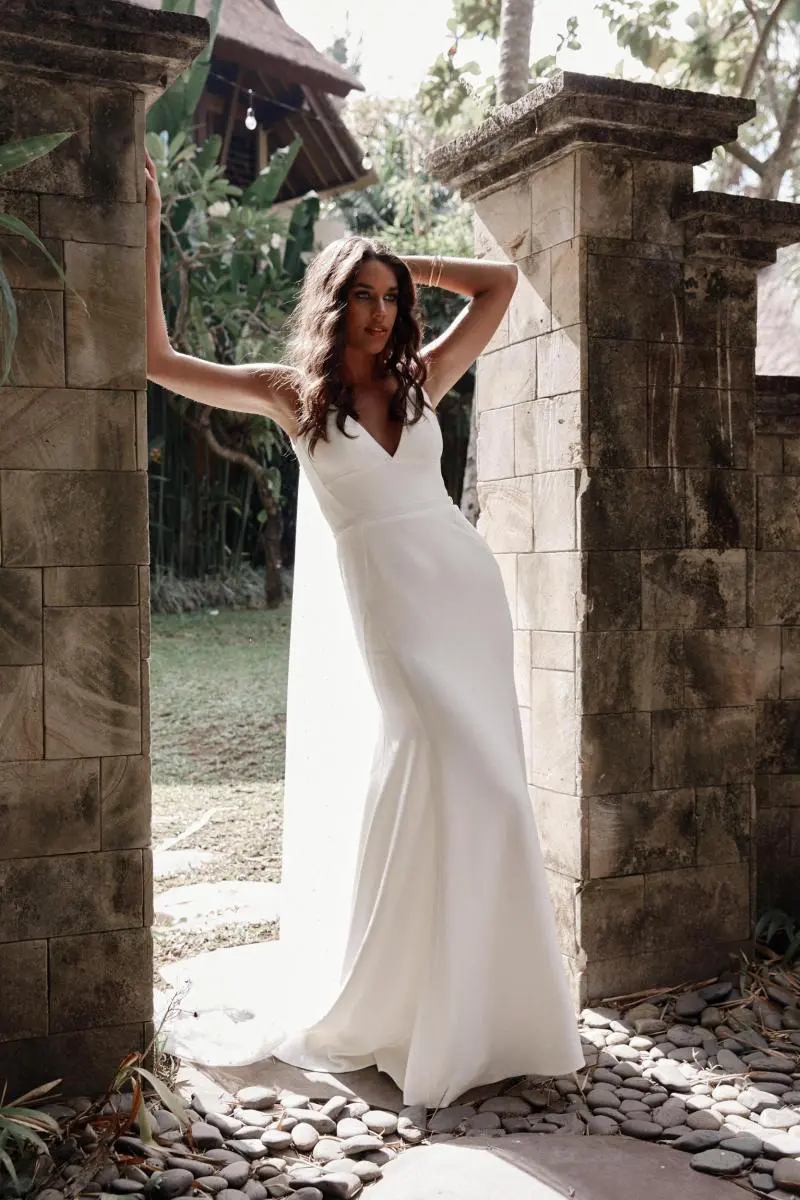 Simple Wedding Dresses Mermaid Spaghetti Straps Long Satin Bridal Gown –  BohoProm