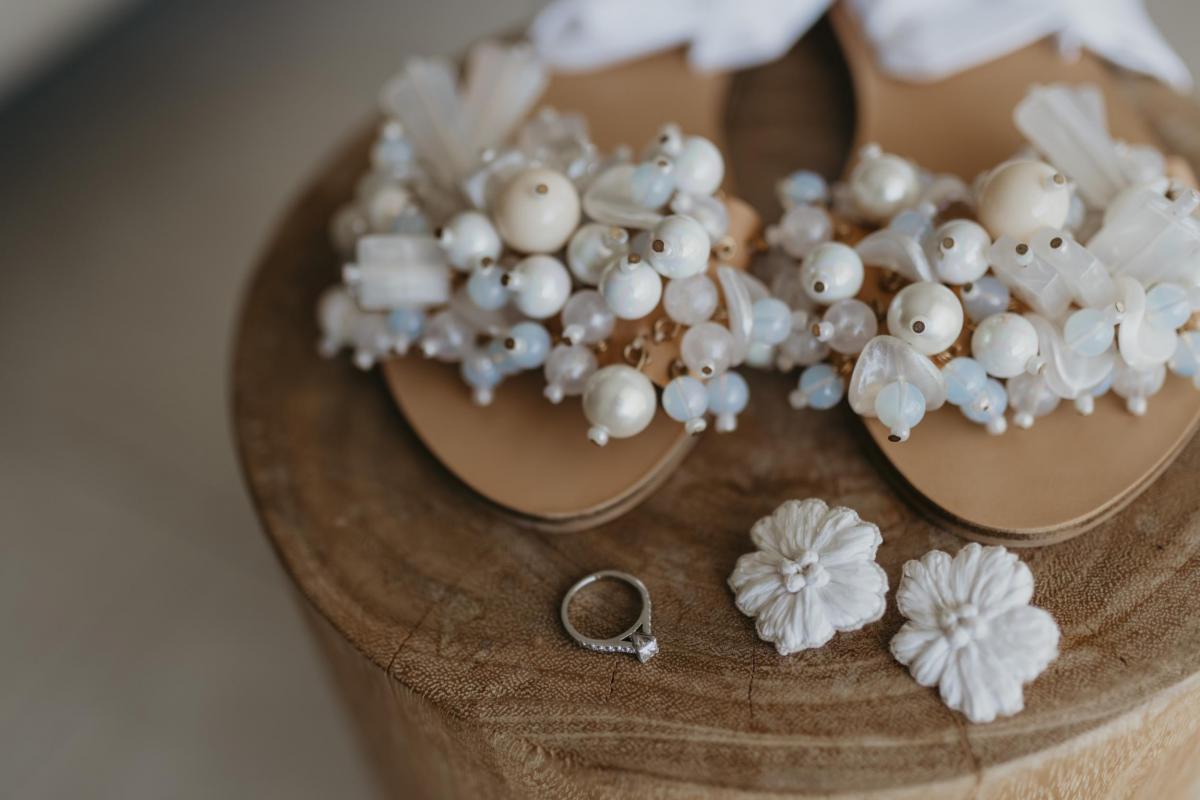 Embellished wedding flats worn by Kelsi