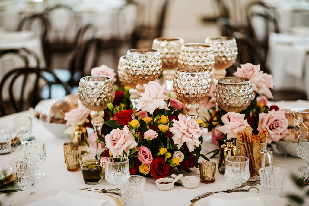 Tropical reception styling with bright coloured florals for KWH bride Win's wedding.