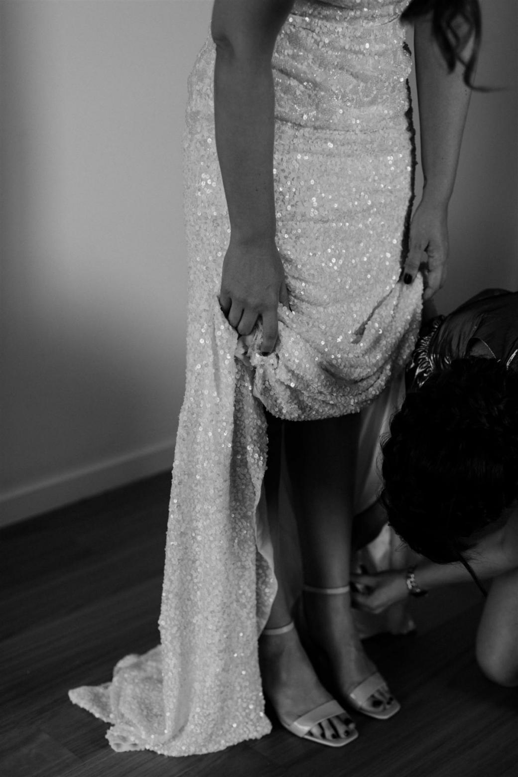 Jemma getting ready for her wedding; details of the beaded GEORGINA gown by Karen Willis Holmes