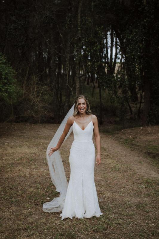 Real bride Ilina wore the Wild Hearts Justine wedding dress by Karen Willis Holmes.