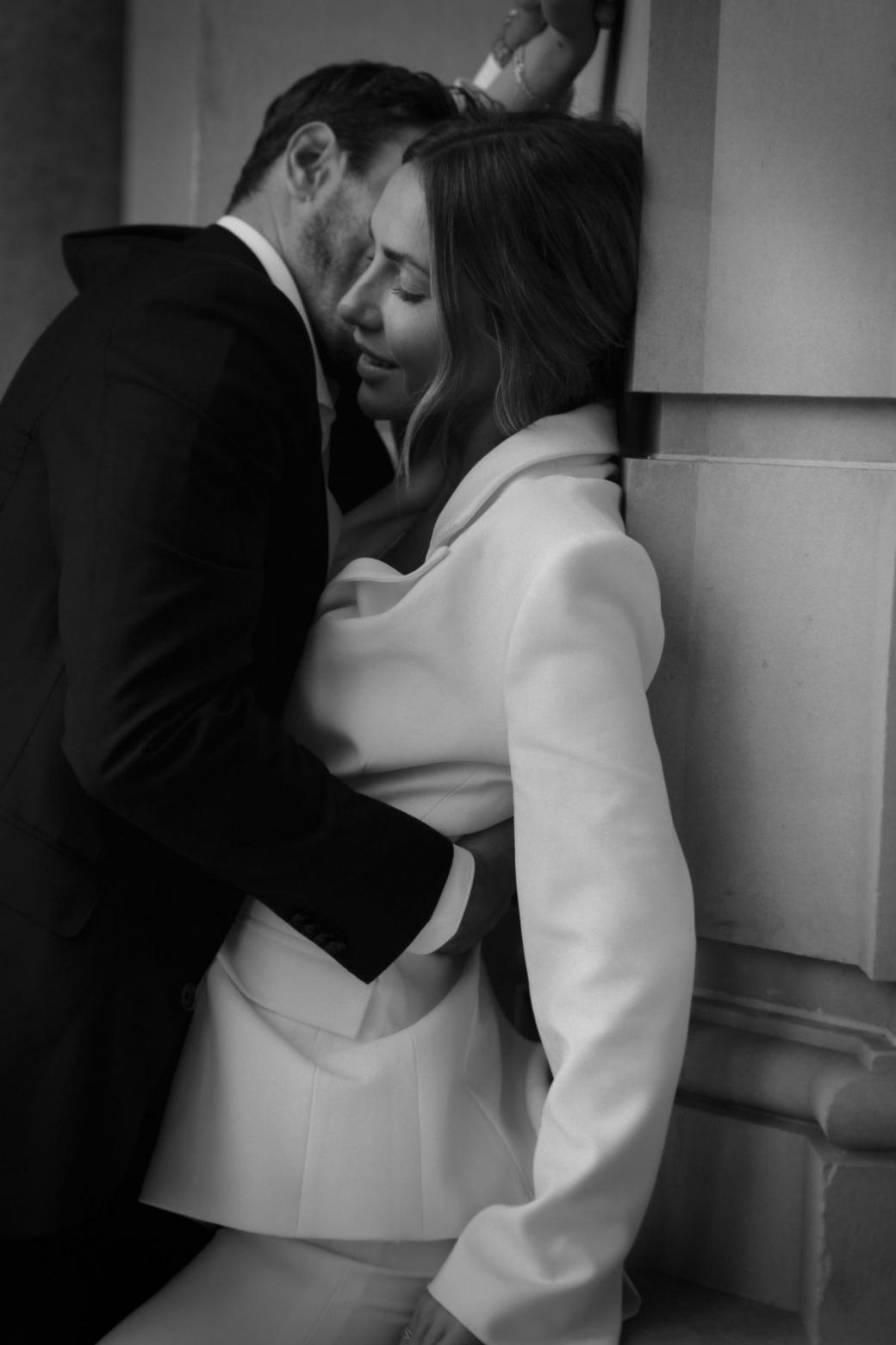 Charlie & Danielle by Karen Willis Holmes, white wedding jacket & white wedding pants for white wedding pant suits for bride