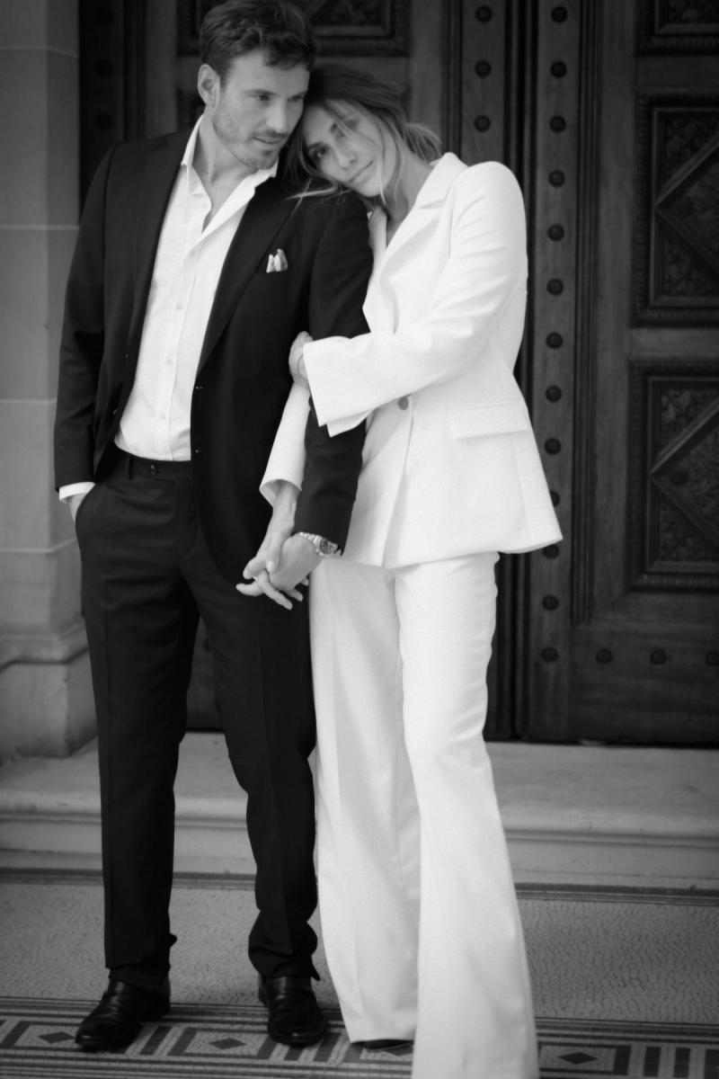 Charlie & Danielle by Karen Willis Holmes, white wedding jacket & white wedding pants for white wedding pant suits for bride