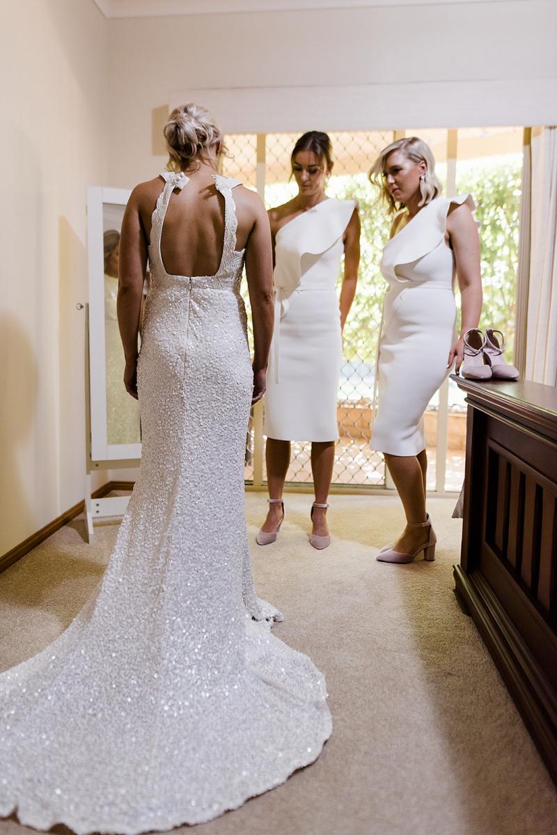 Real bride Laura wore the Luxe Cindy wedding dress by Karen Willis Holmes.