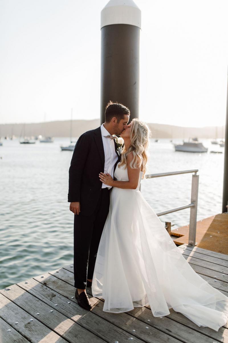 KWH bride Celeste & Daniel just married on Sydney harbour; wearing the Bespoke ESTHER wedding dress by Karen Willis Holmes