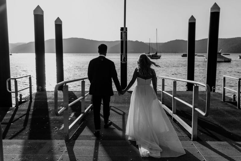 KWH bride Celeste & Daniel just married on Sydney harbour; wearing the Bespoke ESTHER gown, a modern ball-gown style wedding dress.