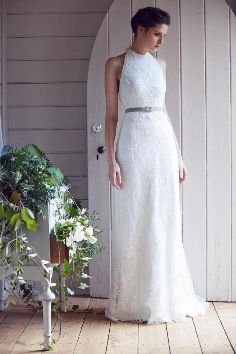 David's bridal lace halter wedding dress sale