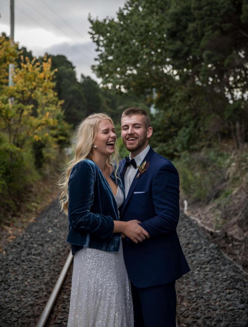 Bride and groom at their COVID-19 wedding